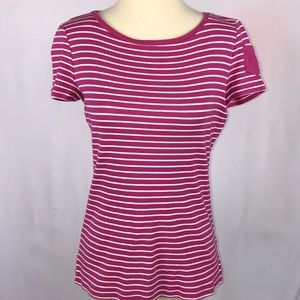 Ralph Lauren Pink & White Striped Short Sleeve Tee - Size Small